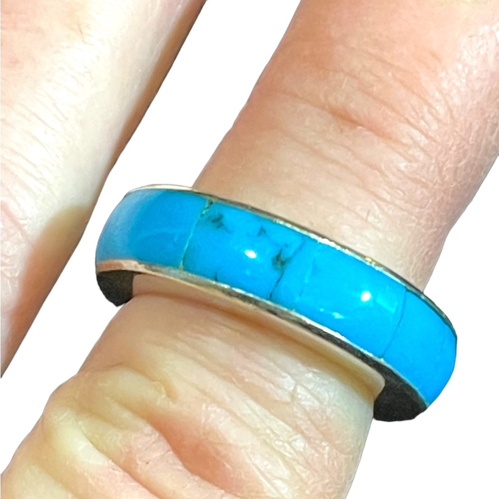 Sterling silver 925 Turquoise Mexico infinity band Taxco ring
